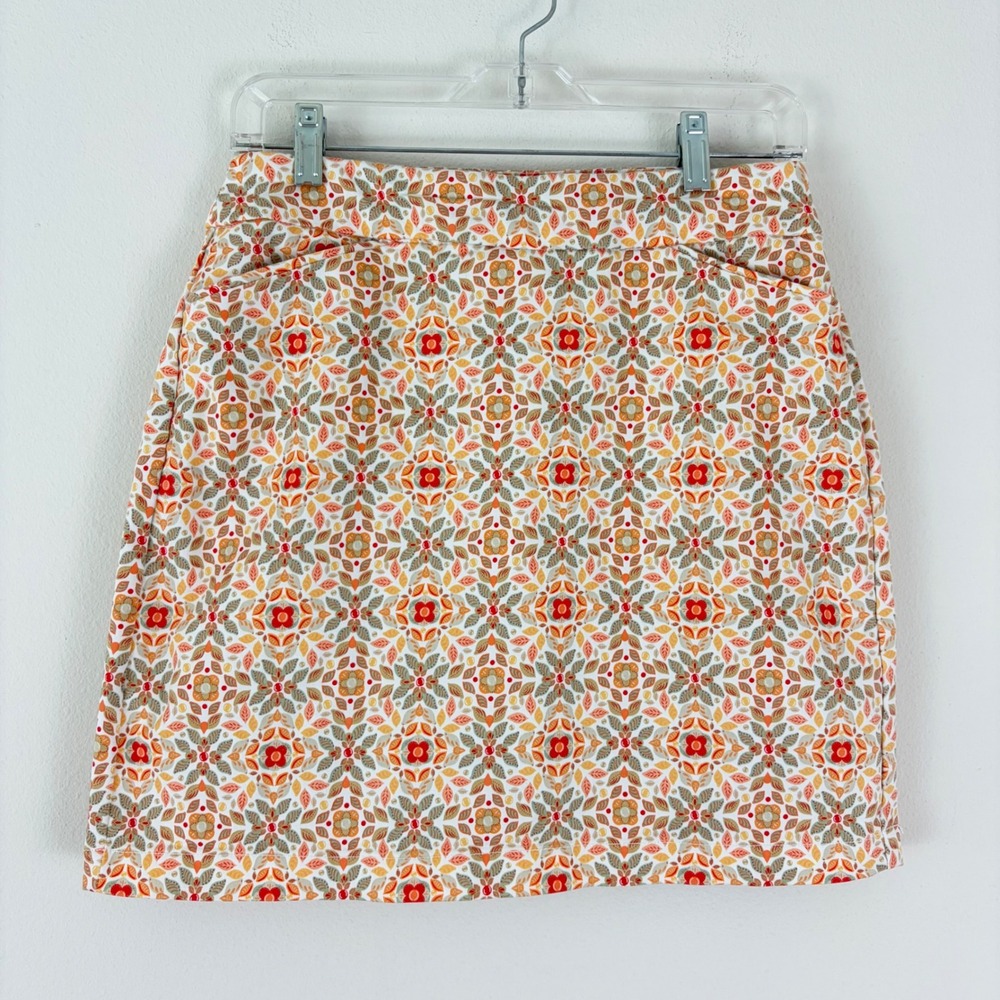 Croft & Barrow SZ 6 Effortless Stretch Skort Orange Floral Leaf Print Regular